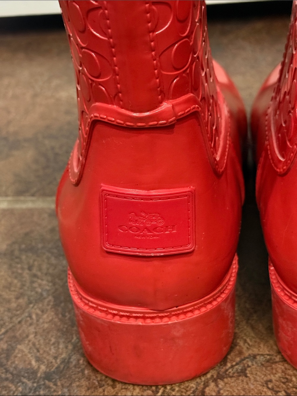 Coach Signature Short Rain Boots Red C16179 - Picture 11 of 12
